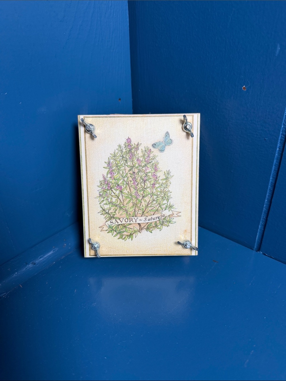 Botanical Savory Flower Press in Cream and Green